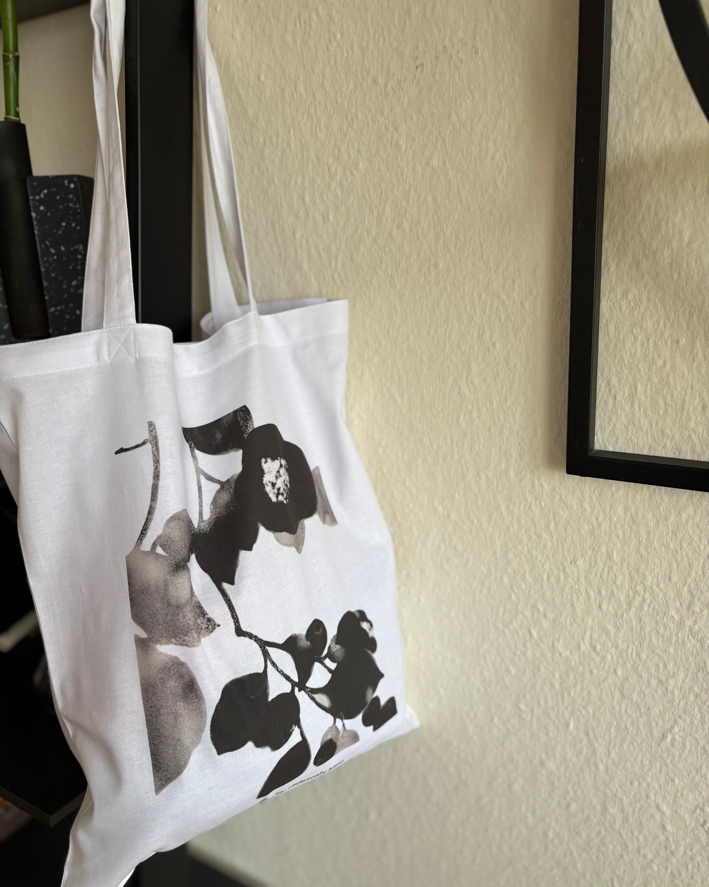 -Cotton Bag- Black Camellia