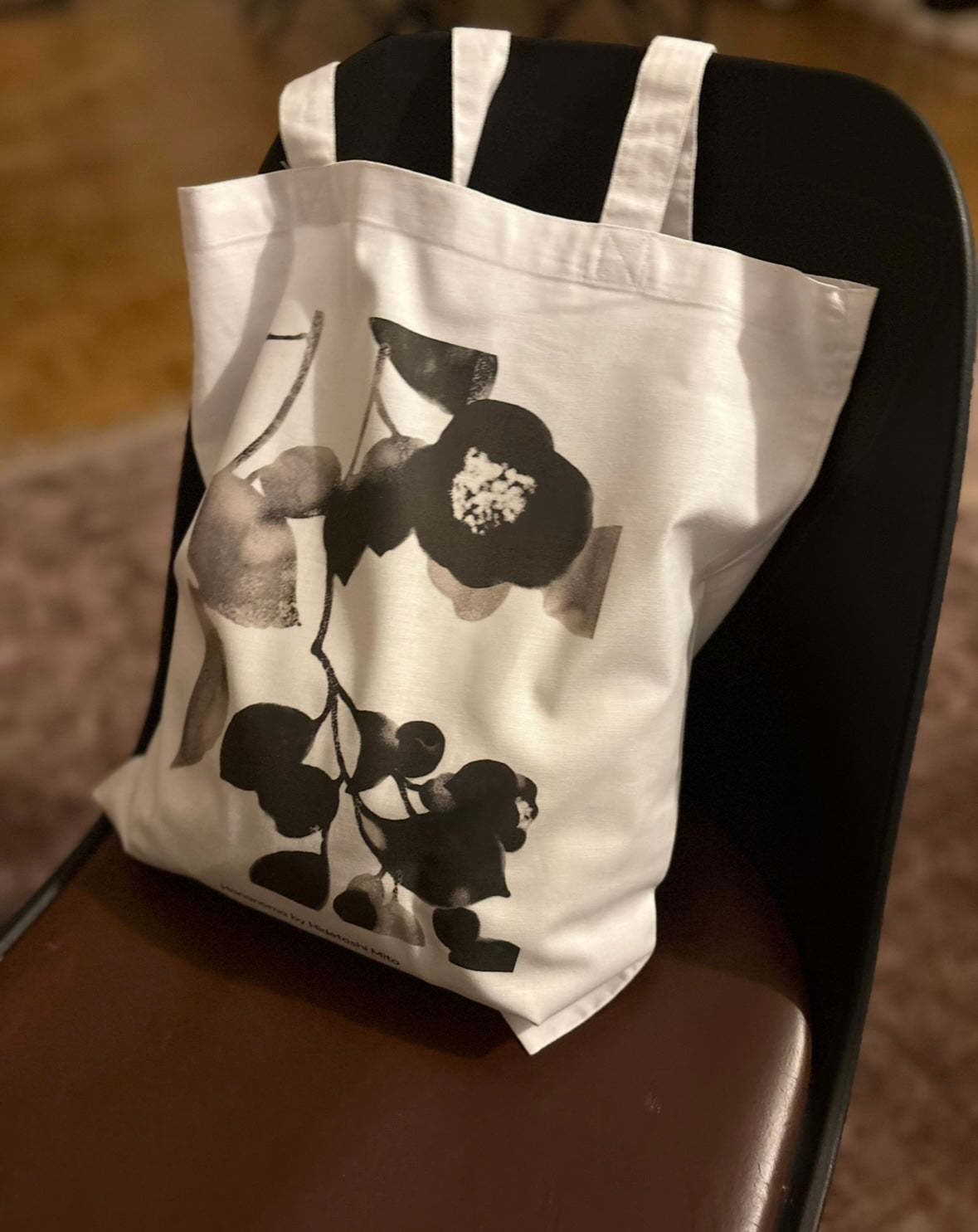 -Cotton Bag- Black Camellia